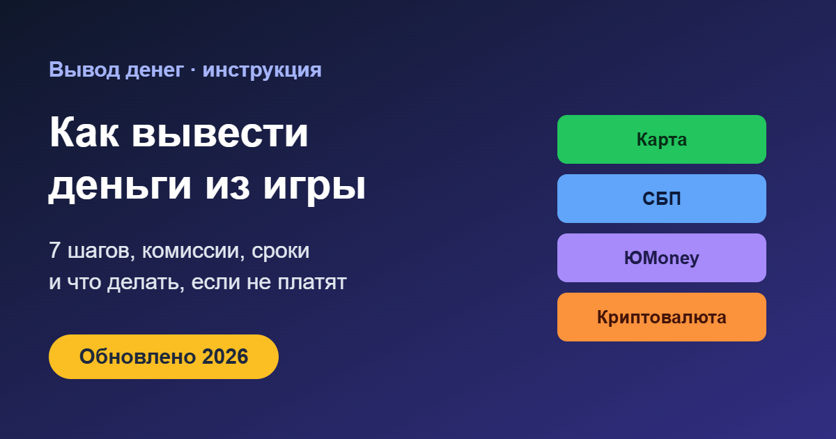 Как вывести деньги из игры — карта, СБП, ЮMoney, криптовалюта, обложка