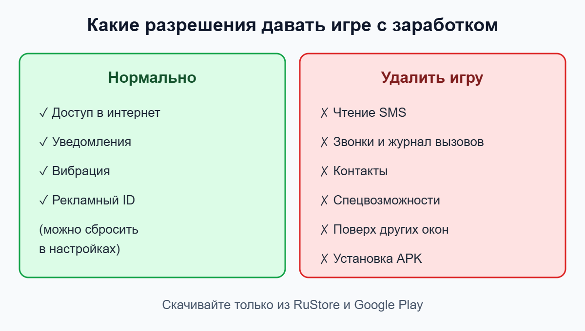 Какие разрешения можно давать игре с заработком на Android, а какие нет