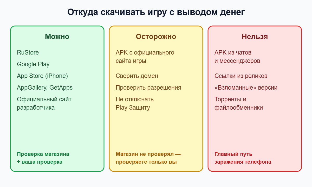 Схема: откуда можно и откуда нельзя скачивать игры с выводом денег