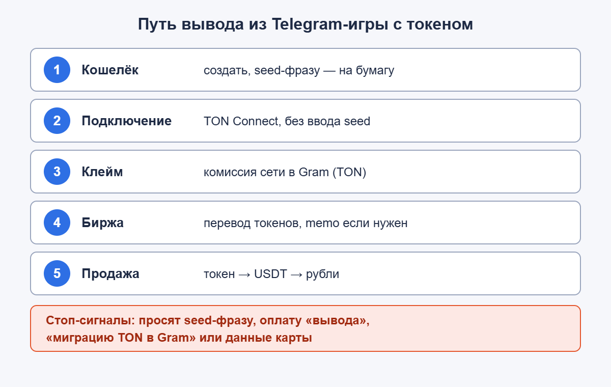 Пять шагов вывода токенов из Telegram-игры и стоп-сигналы мошенничества
